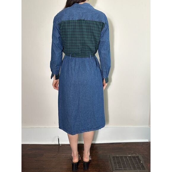 Talbots Vintage Denim Plaid Midi Dress Size 8P - Picture 3 of 4